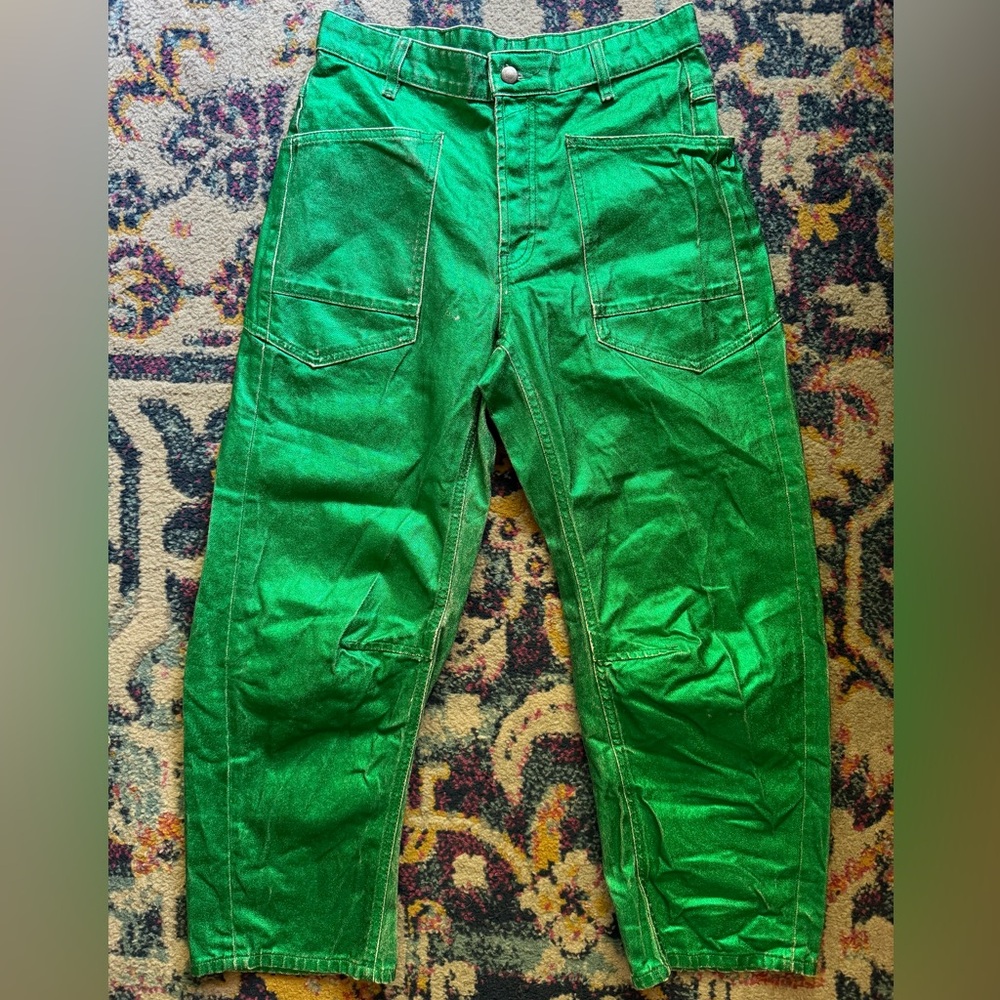 SAMPLE NWOT We The Free Free People Minimalist Moxie- Distressed Metallic Green